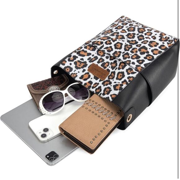 Montana West Bucket Bag Black Cheetah Women Crossbody Purse Handbag Shoulder FC3 - Picture 6 of 6